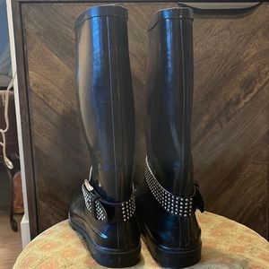 Design black rhinestone rain boots